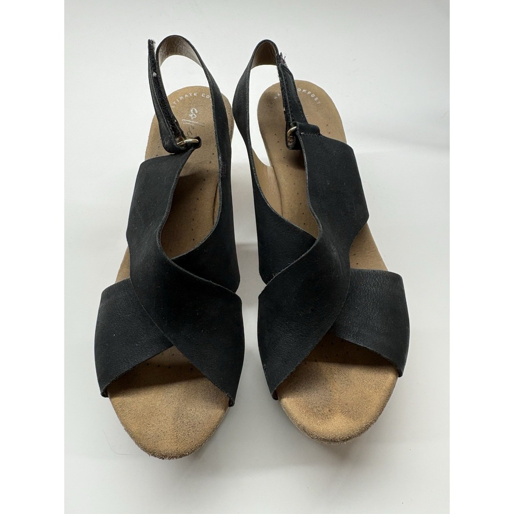 Clarks Annadel Eirwyn Sandal Women's 9M Black Cork Wedge Platfrom Slingback Boho
